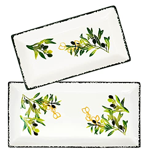 Lashuma Lot de 2 assiettes de service olives peintes en céramique olives olives