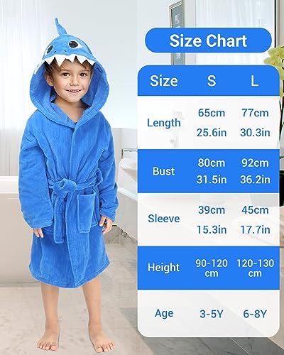 Bademantel Kinder 100% Baumwoll Kinderbademantel mit Kapuze, Weich Flauschiges Frottee Kinder Bademantel Mädchen Jungen , Blau 3-8 Jahre