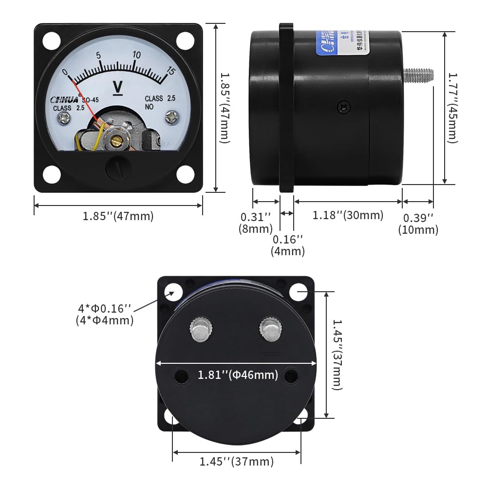 CHHUA Analog Voltmeter Gauge SO-45 - DC 0-15V Panel Meter For Circuit Testing & DIY Projects