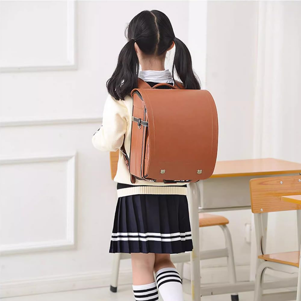 Torba szkolna Ransel Japoński skórzany plecak PU lekki Pokrowiec przeciwdeszczowy dla chłopców dziewcząt,Blue,34 * 26 * 20cm