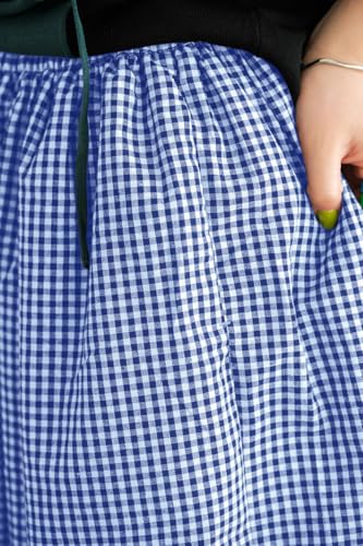 Image of chouyatou Women's Cotton Linen Pants Elastic Waist Plaid Gingham Wide Leg Capri Palazzo Pants