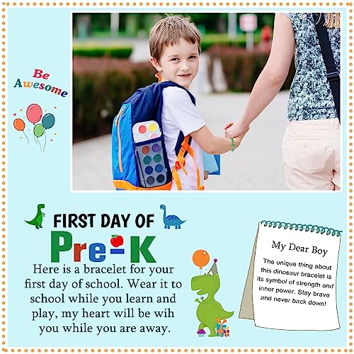 First Day of Preschool Pre K Bracelet Anxiety Mommy and Me Dinasour Son Bracelet from Mom Mother Bracelet Back to School Gifts3