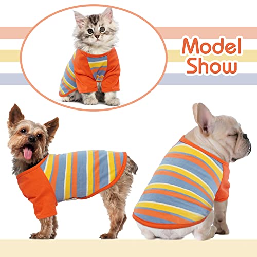 Dentrun 2 Pack Stripe Dog Shirts For Small Medium Large Puppy Cat Apparel Pet Lightweight Outfit Soft Clothes Basic Breathable Vests, Red & Yellow #TOP2