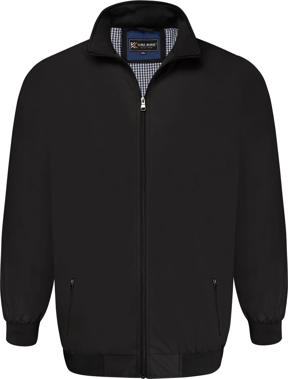 Kam Men's Black Harrington Jacket Collar Premium Zip Up Long Sleeve 2XL-8Xl Kbs 445 (Uk, Alpha, 7XL, Plus, Regular, )