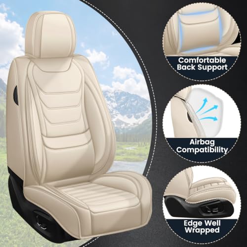 Image of Car Seat Covers Custom Fit Kia Telluride 2020-2026, Waterproof Nappa Leather Car Seat Protector, Breathable Car Seat Cushion, Seat Covers for Car(2 Seats Standard /Beige)
