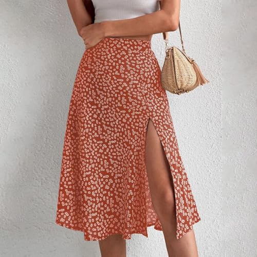 Ditsy Floral Boho Skirt for Women with Slit Summer High Waisted Flowy Midi Skirt Casual A-Line Split Beach Skirt4