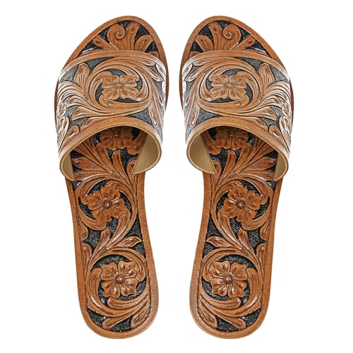 American Darling Adft101 Hand Tooled, Carved Genuine Leather Sandal Footwear Flip Flop | Tooled