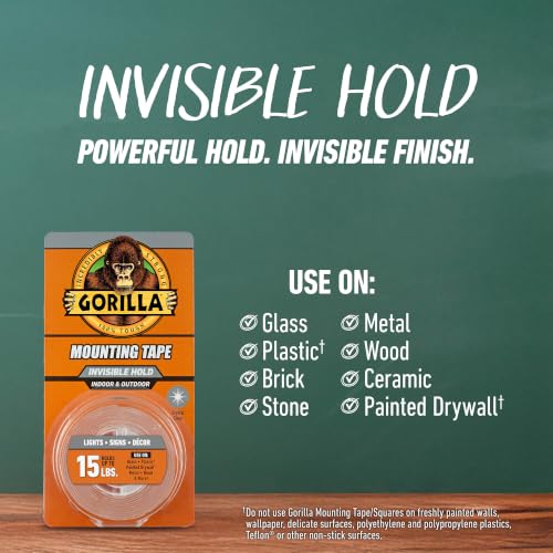 Gorilla Tough & Clear, Double Sided Mounting Tape, Weatherproof, 1" x 60", Clear, (Pack of 12) - image 3