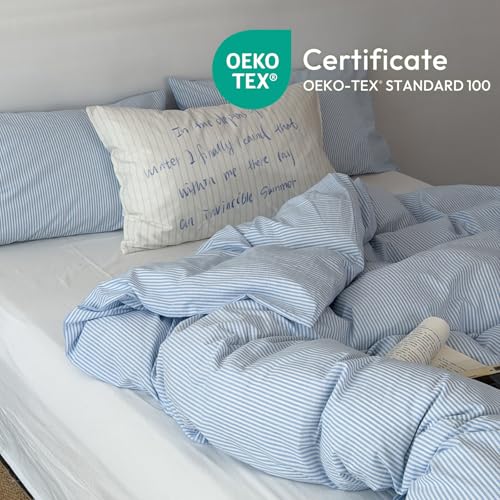 Freyamy Bettwäsche 200x220cm 3tlg Hellblau Weiß Feinstreifen Bettwäsche – Ansicht 3