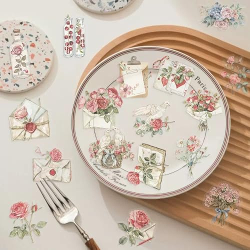 50 PCS Transparent Floral Stickers - Aesthetics Sticker Set Vintage Flower Decals for Scrapbooking Card Making Journaling Paper Crafting - image 4