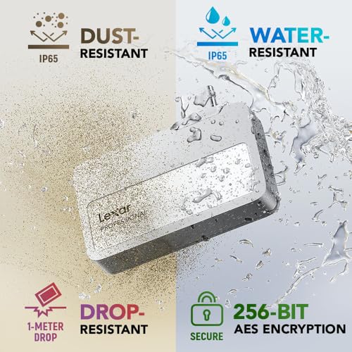 Lexar 2TB Professional Go Portable SSD w/Hub, Supports Apple 4K 60fps ProRes, Up to 1050MB/s, USB 3.2, Rugged, IP65, Ultracompact, Compatible w/iPhone 15/16 (Not 17), External SSD (LSL400S002T-RNSNU)