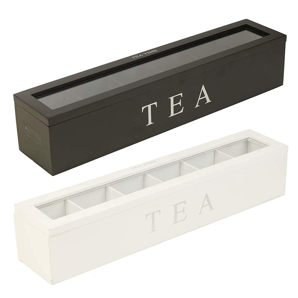 Boîte à thé en bois, 5 emplacements, haute dureté, design exquis, style rétro, éclairage clair, durable (noir)
