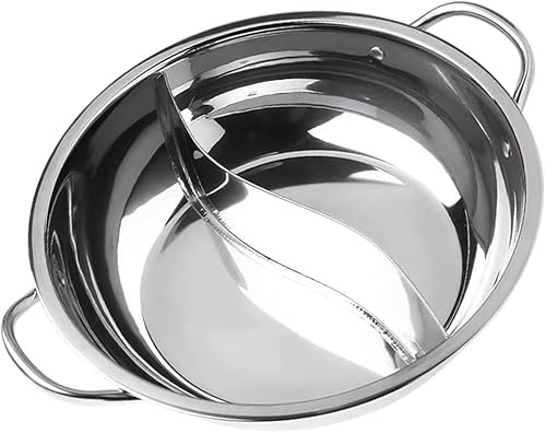 UPKOCH Olla caliente de acero inoxidable Shabu Olla caliente dividida Olla de cocina de sopa de doble cara Olla de cocina con divisor para estufa de