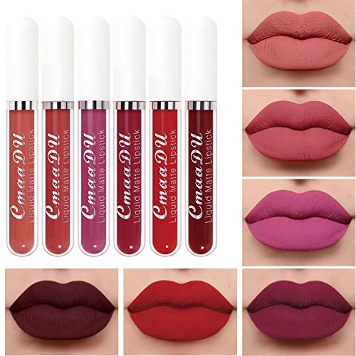 6Pcs Matte liquid lipstick Set,Dark Red Matte Lipstick Lip Stain Long Lasting 24 Waterproof Lip Gloss Gift Set ,Lipstick Sets for Women Lippies Lip Matte Makeup Lipgloss Beauty Cosmetics Kit03