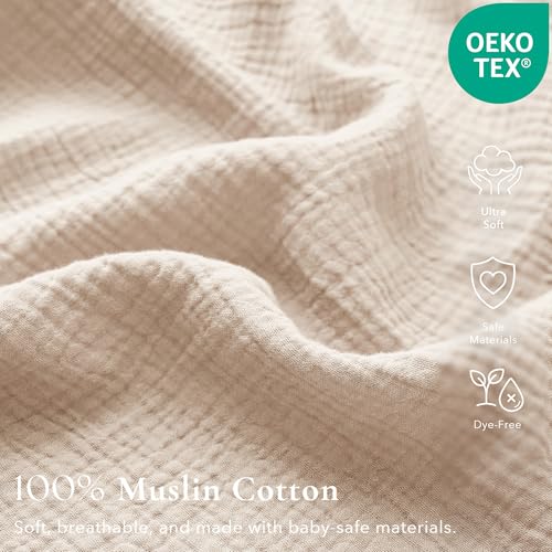 Image of Konssy Muslin Crib Sheets for Girl Boy, 2 PCS Soft and Breathable Cotton Baby Sheets for Standard Crib Mattress, 52 inchx 28 inch (Blossom, Cream)