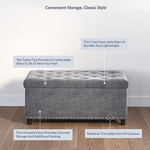 Image of BELLEZE Storage Ottoman, Tufted Ottoman with Close Hinge, Foot Rest for Living Room (Gray, 31 inch)