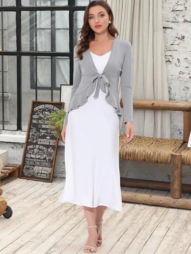Image of Allegra K Women's Tie Front Cardigan Dressy Casual Cardigan Draped Ruffle Shrugs for Women Dresses