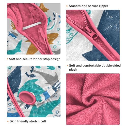 OTVEE Colorful Shark Sea Animals Kids Hoodie Jacket Fall Spring Full Zip Warm Outwear Coat3