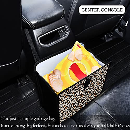 Image of Leopard Car Trash Can, Foldable Hanging Car Trash Bag, Animal Cheetah Print Small Waterproof Car Accessories Garbage Bin