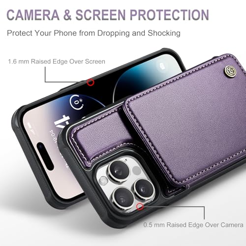 Image of Vinich for iPhone 14 Pro Wallet Case with Card Holder, RFID Blocking Credit Slots Kickstand Shockproof Phone Cover Fit for iPhone 14 Pro 6.1 inch Purple