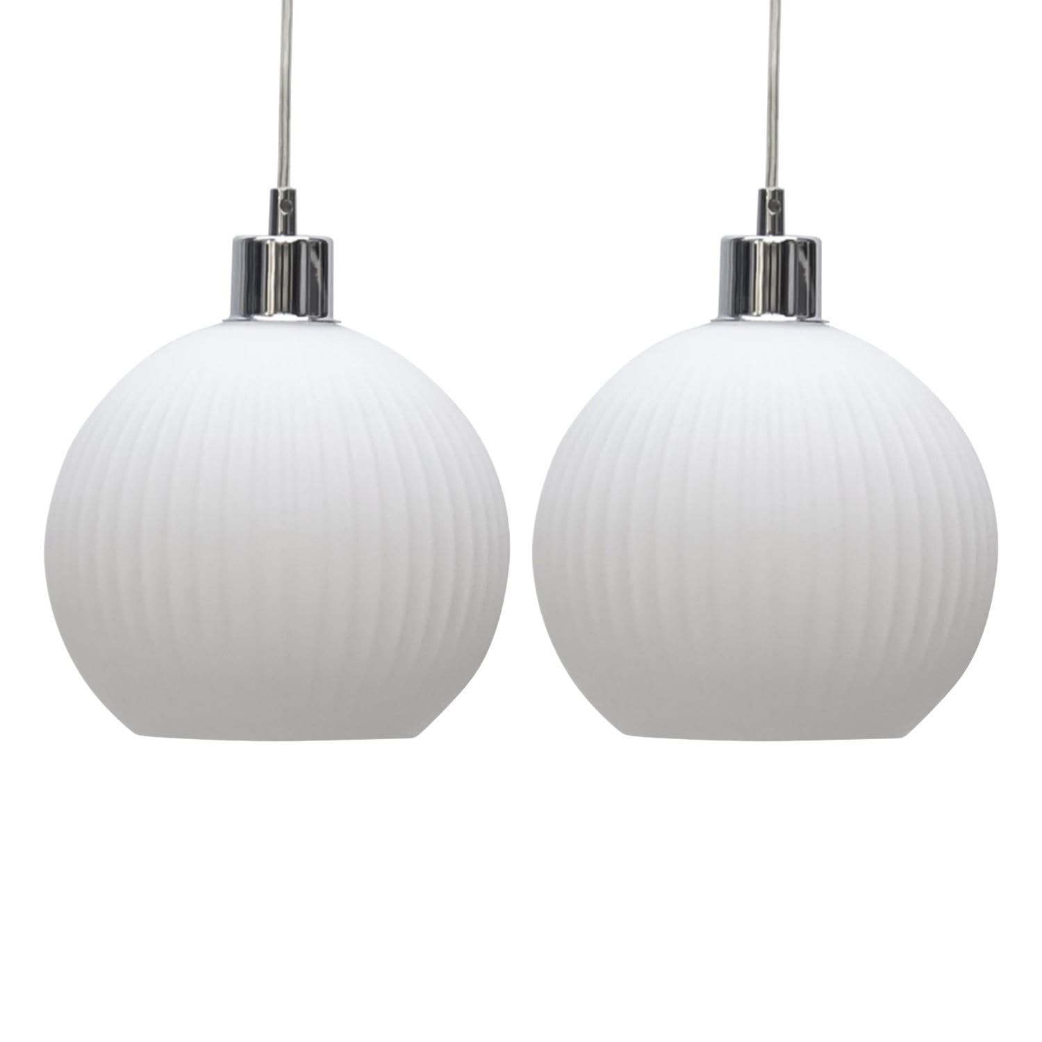 Firstchoicelighting White Set Of 2 Glass Easy Fit Ceiling Lightshades Or Pendant Shades, Ribbed Glass, Height 18Cm Diameter 20Cm