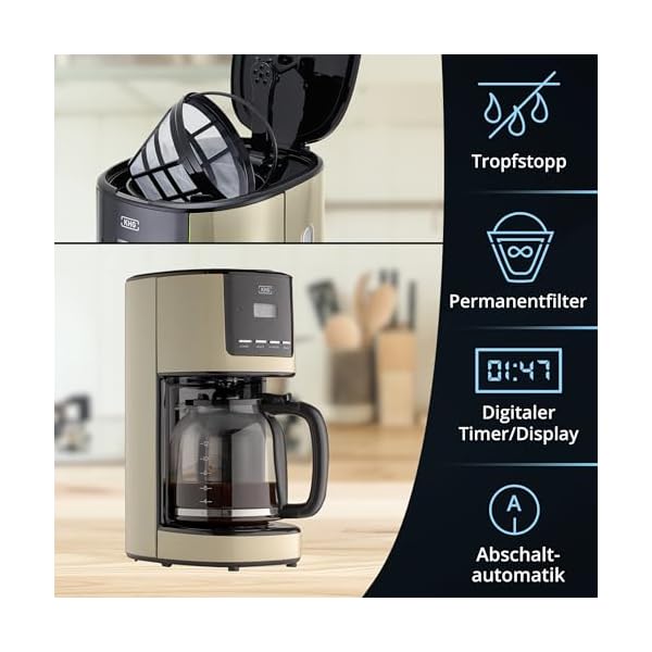 KHG Kaffeeautomat Grau Glas 17,5cm B x 36,5cm H automatische Abschaltung nach ca.30 Minuten,Kanne und Filterhalter spülmaschinengeeignet,Einschaltbar – Bild 5