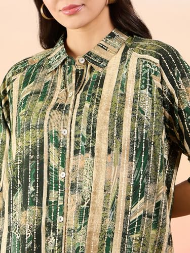 Image of Modeve Women Shirt Palazzo Foil Print Co-Ord Set