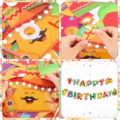 Image of Hooqict Happy Birthday Banner Mexican Birthday Party Decorations Cinco De Mayo Party Banner Taco Garland Hanging Sign for Fiesta Party Decorations Carnival Supplies