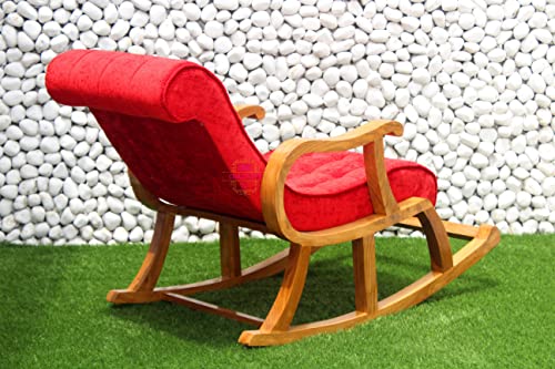 Image of CRAFTCITY Rocking Chair |Sheesham Wood Elegant Rocking Chair with Pillow and Matching Foot Stool and Pre assembeled(Red)