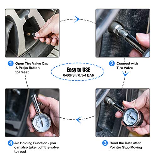 CZC AUTO Heavy Duty Tire Pressure Gauge Reader Checker 0-60PSI, ANSI B40.1 Accurate Mechanical Air Gage, Chrome Plated Single Chuck Dial Wheel Pressure Tester for Motorcycle Bike Car RV Bicycle - Image 5