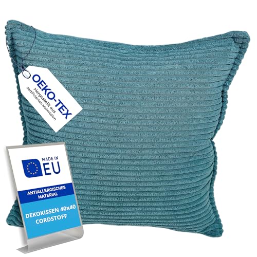 Pillows24 – Dekokissen 40x40 aus Cord | Weiches Zierkissen & Sofa Kissen | Deko Kissen 40x40 für...
