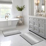 BSICPRO Bathroom Rugs and Mats Sets, 2 Piece Thick Absorbent Chenille Bath Mat Rug Set Non Slip, Soft Shaggy Room Floor for Bathroom, Machine Washable (20' x 32' Plus 16' 24', Gray)