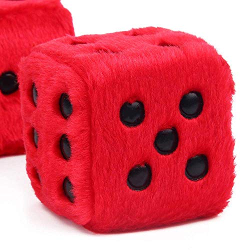Ygmoner Pair Of Retro Square Mirror Hanging Couple Fuzzy Plush Dice With Dots For Car Interior Ornament Decoration (Red) #TOP6