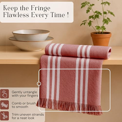 Image of Stripe Kitchen Dish Towels 4 Pack, 16x26 Inches, Quick Drying Cloths, 100% Cotton, Absorbent Wash Rags, Washable and Reusable, Cleaning Towels for Dishes, Everyday Drying Use - Rust