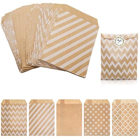 Kraft Brown Paper Sweet Bags - 100 Pack Small Paper Party Bags Flat Gift Envelopes Bags for Sweets Cookie Candy Favor Cover