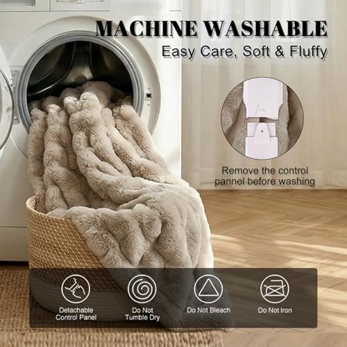 Image of IUUI Electric Heated Blanket Throw 50''x60'',Luxury Faux Rabbit Fur Heating Throw Blankets,Fast Heating with 1 /2 /4 /6 /8 /10 Hours,Overheat Protection, Quick Heating, Memory Function, Gift-Ready Design