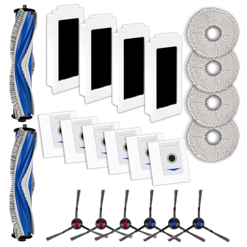 (22 Piezas) Compatible con robots aspiradores ECOVACS DEEBOT T30 Omni/ T30 Pro Omni/Yeedi M12 Pro+,2 cepillos giratorios, 4 filtros, 6 cepillos laterales, 6 bolsas para el polvo, 4 paños para fregona