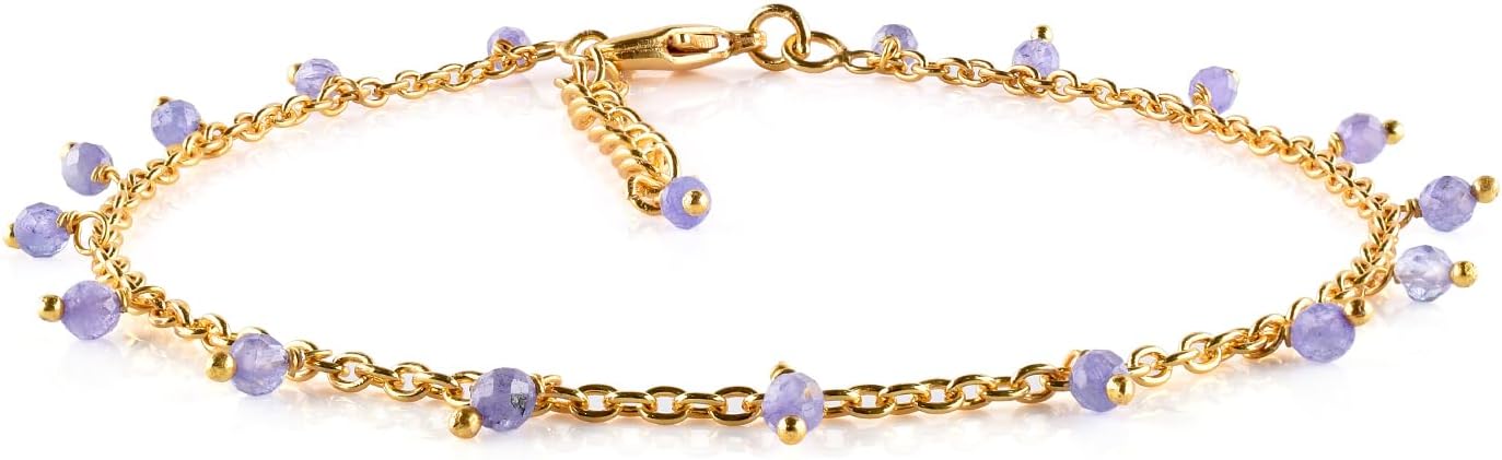 InfinityGemsArt Anklets in Hanging Beads Ankle Bracelets for Women Natural Birthstone 14k Gold Plated Jewelry in 9” +1.5” inch Chakra Crystals Birthday Gifts