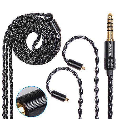 FDBRO 8-core Earphone Upgrade Cable CD Texture Plug Replacement Cable Ear-Hook Type OFC Silver Plated Earphone Cable for SE215 SE315 SE425 SE535 SE846 UE900 FH1 F9 (MMCX, Black+4.4mm)