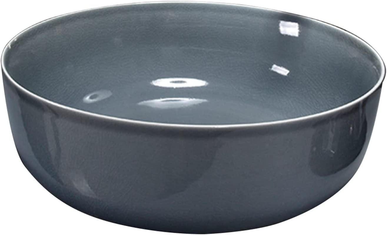 Ceramiczna Umywalka Łazienkowa, Umywalka Nablatowa, Szara, Okrągła, Ceramiczna Umywalka Nablatowa, Gładka, 42 * 42 * 14 Cm, Umywalka Z Baterią I Odpływem, Minimalistyczny
