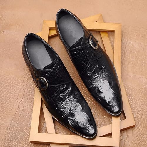 Mens Dress Shoes，Zapatos para Hombre De Vestir,Black Mens Dress Shoes,Men's Crocodile Print Oxford Shoes, Vintage Fashion Pointed-Toe Buckle Block Formal Leather Shoes3