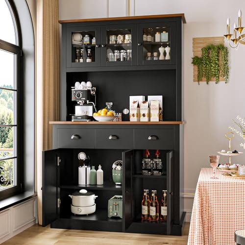 Image of MU 71 inch Kitchen Pantry Cabinet with Charging Station, Kitchen Hutch, Black