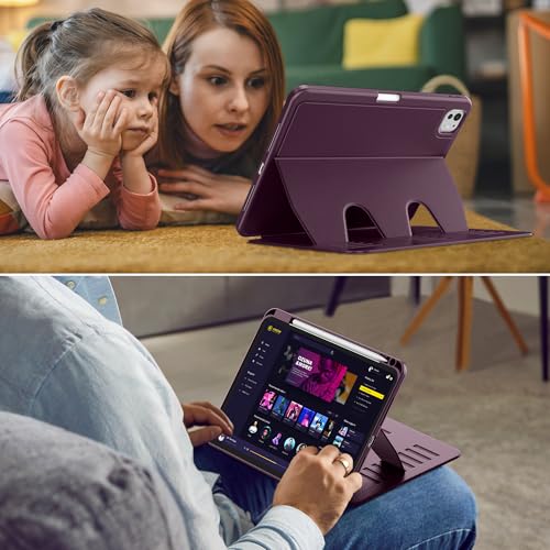 Image of VIKESI Case for iPad Pro 11 inch (M5 /M4) 2025 /2024,Multiple Angles Stand Cover,Soft Back,Pencil Holder,and Auto Sleep /Wake,Dark Purple