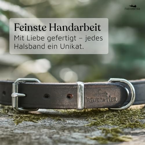 FREUDENTIER Hundehalsband Leder für kleine bis mittelgroße Hunde - Alsterufer Kollektion - Lederhalsband aus Fettleder - Handmade in EU (Chocolate, 33-44,5cm)