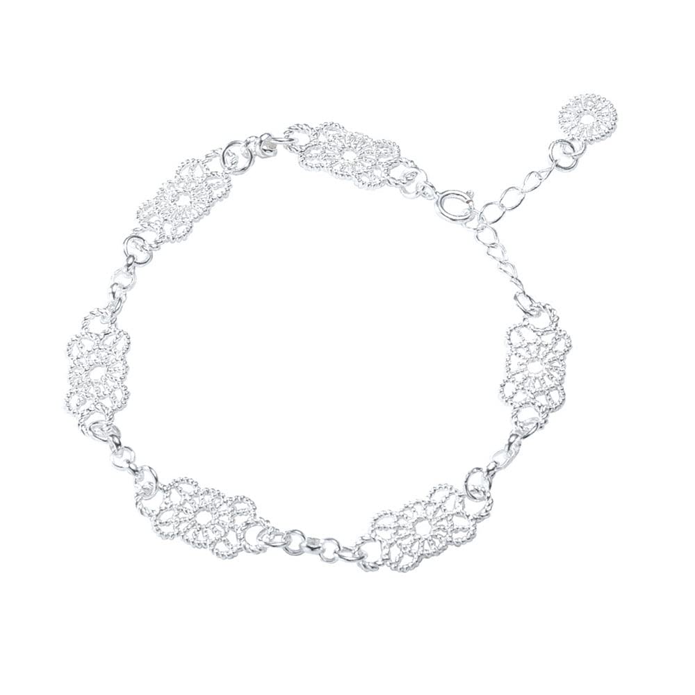 YNIYUJKL Charm Bracelet,Silver Bracelet,925 Silver Hollow Pattern Bracelet Sweet Japanese Lace Bracelet Exquisite Charming Jewelry