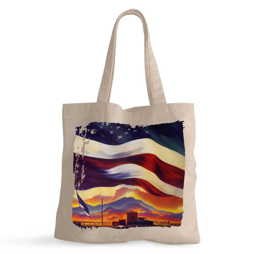 Small Town Western Art Small Tote Bag - Cool Shopping Bag - USA Flag Tote Bag