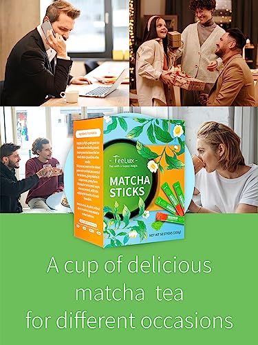 TeeLux Instant Matcha Pulver - 50 Sticks, Vegan, Grüner Tee Pulver, Verwendung zum Trinken, Kochen, Backen, Smoothies, Matcha Latte