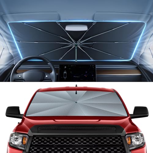 Image of Autorder Windshield Sun Shade Umbrella for 2007-2025 2026 Toyota Tundra Accessories,Upgraded Ice Crystal Material,Easy Setup Umbrella Sunshade for Car Windshield,100% Sun Blocking