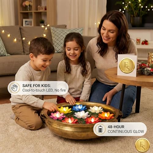 Image of Ein Sof Pack of 6 Floating Lotus Water Sensor Diya Lights - Multicolour LED Electric Candle & Water Diyas for Home Decoration | Safe Flameless Diwali Decor Lights (4.5 inches Wide)