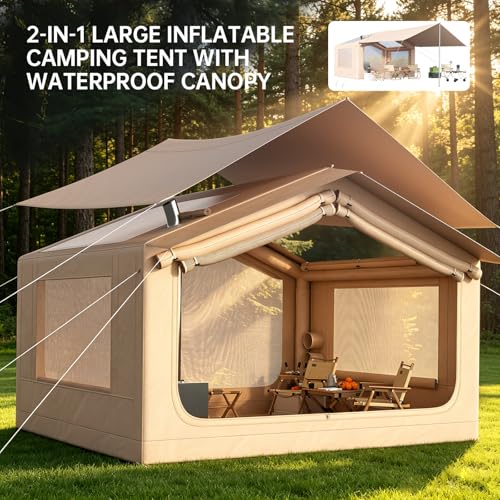 Carpa Inflable con Claraboya Panorámica para Estrellas, Carpa de Aire de Montaje Rápido con Bomba, Carpa Glamping Impermeable Oxford con Salida para Estufa, Puertas y Ventanas de Malla para 7 Personas miniatura 7